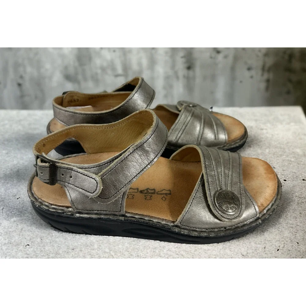 Finn Comfort Sausalito Silver Metallic Leather Slingback Sandals EU 37 US 6.5 7 - Picture 2 of 11